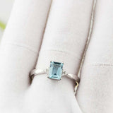 2ct Emerald Cut Blue Aquamarine Engagement Ring Solitaire 14k White Gold Finish