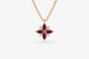 1.1ct Pink Ruby Pendant Chain Marquise Cut Cluster Design 14k Rose Gold Finish