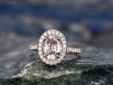 3ct Oval Cut Peach Morganite Engagement Ring 14k Rose Gold Finish Halo Solitaire