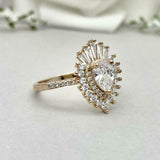 2.5ct Engagement Ring Pear Cut Diamond Sunburst Halo Design 14k Yellow Gold Over