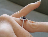 1Ct Round Cut Blue Sapphire Swirl Halo Engagement Ring 14K Rose Gold Finish