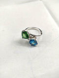 2ct Engagement Ring Cushion Green Emerald Two Stone Bypass 14k White Gold Finish