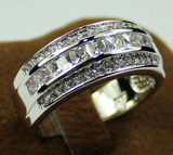 2.2Ct Princess Cut Diamond Half Eternity Wide Wedding Band 14K White Gold Finish