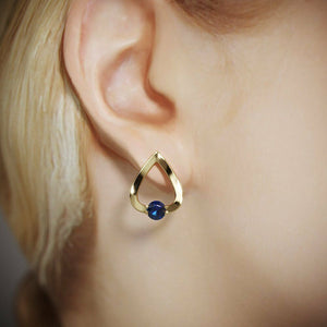 1Ct Round Cut Blue Sapphire Water Tear Drop Earrings Women 14K Yellow Gold Over