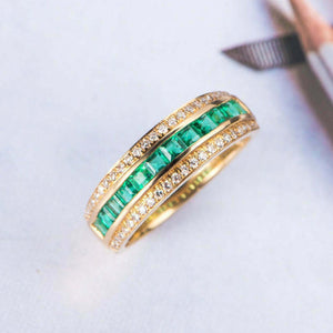 2.5ct Princess Cut Green Emerald Wedding Band Half Eternity 14k Yellow Gold Over