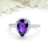 3ct Pear Cut Amethyst Engagement Ring Diamond Halo Minimalist 14k WhiteGold Over