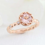 1.5ct Round Cut Peach Morganite Diamond Accents Floral Ring 14k Rose Gold Finish