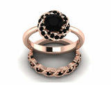 Bridal Set Band Engagement Ring 2ct Round Cut Black Diamond 14k Rose Gold Finish