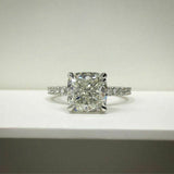 2Ct Cushion Cut Diamond Solitaire with Round Accents Ring 14K White Gold Finish