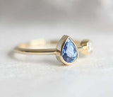 1ct Pear Blue Tanzanite Engagement Ring 14k Yellow Gold Finish Unique Two Stone