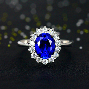 2ct Oval Cut Blue Sapphire Engagement Ring 14k WhiteGold Finish Floral Solitaire