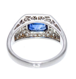 2ct Emerald Cut Blue Sapphire Engagement Ring Halo Accents 14k White Gold Finish