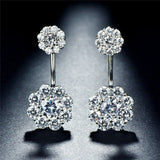 2ct Round Cut VVS1D Diamond Flower Statement Drop Earrings 14k White Gold Finish