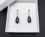 2.7ct Drop Earrings Pear Purple Amethyst Water Tear Drop 14k Yellow Gold Finish