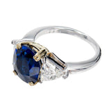 2.6ct Cushion Cut Blue Sapphire Engagement Ring Trilogy 14k Dual Gold Finish