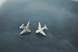 Cute Small Flying Aeroplane Stud Earrings Graduation Gift 14k White Gold Finish