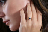 1.5ct Round Cut Blue Sapphire Diamond Halo Engagement Ring 14k YellowGold Finish