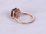 2.3ct Emerald Cut Red Garnet Engagement Ring Diamond Halo 14k Rose Gold Finish