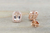 1.7ct Oval Cut Peach Morganite Diamond Halo Stud Earrings 14k Rose Gold Finish