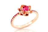 1ct Round Cut Pink Ruby Flower Solitaire with Accent Ring 14k Rose Gold Finish