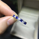 1ct Round Cut Blue Sapphire Wedding Band Ring Half Eternity 14k WhiteGold Finish