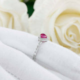 1.2ct Heart Cut Pink Ruby Engagement Ring Halo Solitaire 14k White Gold Finish