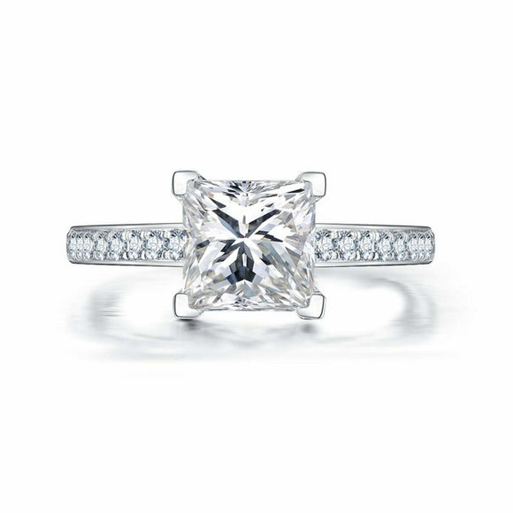 2ct Princess Diamond Engagement Ring Solitaire with Accents 14k White Gold Over