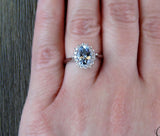 2ct Oval Cut Blue Aquamarine Engagement Ring 14k White Gold Finish Halo Promise