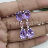 3ct Pear Simulated Amethyst Anniversary Dangle Earrings 14k White Gold Plated