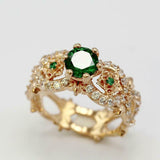 2ct Round Cut Green Emerald Antique Celtic Star Design Ring 14k Yellow Gold Over