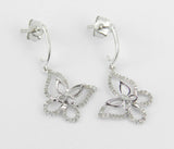 2ct Round Cut VVS1 Diamond Butterfly Design Drop Earrings 14k White Gold Finish