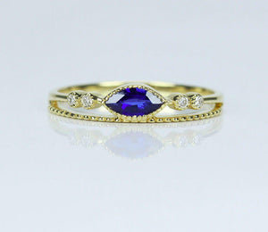 1ct Marquise Cut Sapphire Engagement Ring Milgrain Statement 14k YellowGold Over