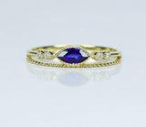 1ct Marquise Cut Sapphire Engagement Ring Milgrain Statement 14k YellowGold Over