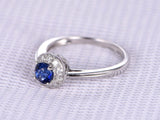 1ct Round Cut Blue Sapphire Engagement Ring 14k White Gold Finish Halo Solitaire