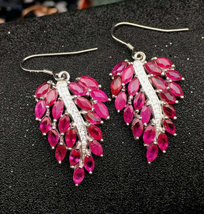 4ct Marquise Cut Pink Ruby Leaf Petal Drop Earrings Women 14k White Gold Finish