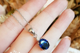 2ct Oval Cut Blue Sapphire Pendant Chain Diamond Solitaire 14k White Gold Finish