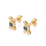 1ct Stud Earrings Princess Cut Blue Sapphire Bunny 14k Yellow Gold Finish