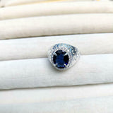 2ct Engagement Ring Round Cut Blue Sapphire Halo Star Accent 14k White Gold Over