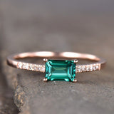 1ct Baguette Cut Green Emerald Solitaire Engagement Ring 14k Rose Gold Finish