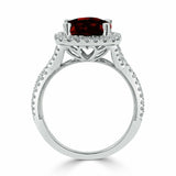 2.3Ct Cushion Cut Red Garnet Split Band Engagement Ring 14K White Gold Finish