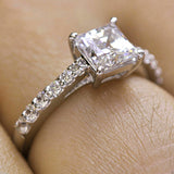 2Ct Princess Diamond Round Accent Solitaire Engagement Ring 14K White Gold Over