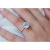 3ct Emerald Cut Diamond Engagement Ring Accent Hidden Halo 14k White Gold Finish