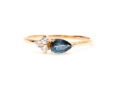 1ct Pear Cut London Blue Topaz Diamond Petite Ring 14k Yellow Gold Finish