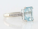 3ct Emerald Cut Blue Aquamarine Accent with Solitaire Ring 14k White Gold Finish