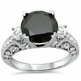 3Ct Round Cut Black Diamond Filigree Vintage Solitaire Ring 14K White Gold Over