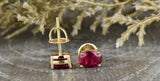 2ct Oval Cut Pink Ruby Solitaire for Women Stud Earrings 14k Yellow Gold Finish