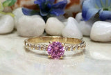 1.2ct Round Cut Pink Sapphire Solitaire with Accent Ring 14k Yellow Gold Finish