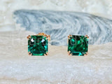 2ct Asscher Simulated Emerald Dual Prong Stud Earrings 14k White Gold Plated