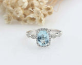 2.2ct Oval Cut Blue Aquamarine Engagement Ring Diamond Halo 14k WhiteGold Finish