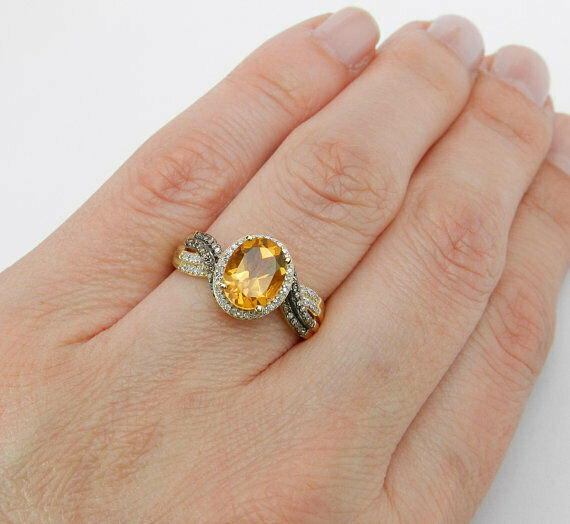 4Ct Oval Cut Yellow Citrine Swirl Shank Engagement Ring 14K White Gold Finish